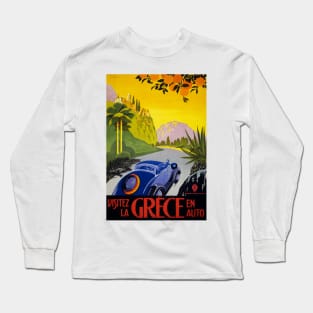 Vintage Travel Poster Greece Visitez la Grece en auto Long Sleeve T-Shirt